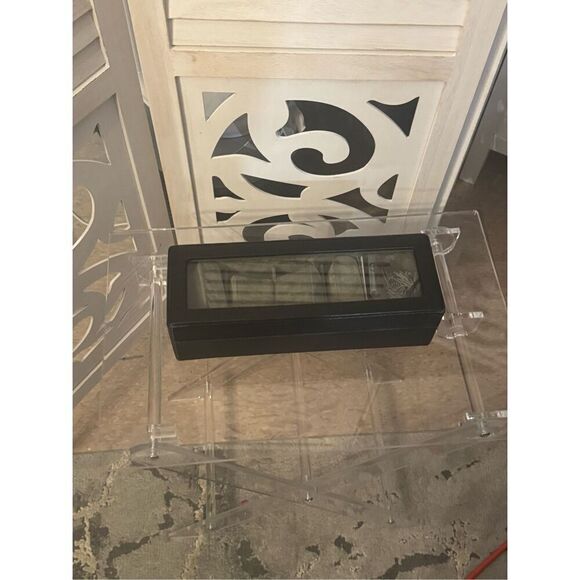 Wolf design black leather heritage storage watch box jewelry box home accent - Picture 10 of 12